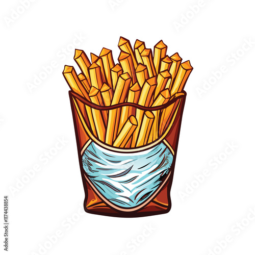 A realistic vector illustration of a stack of frozen french fries, capturing the crispy texture and golden-brown color.