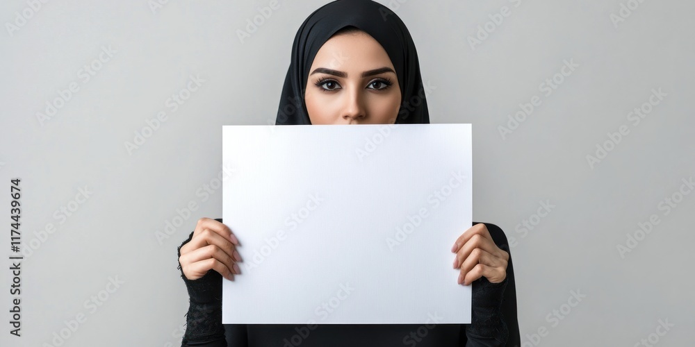 Woman in Hijab Holding a Blank White Sign Woman in Hijab Holding a Blank White Sign