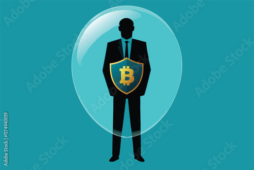 A powerful visual representation of Bitcoin as a safe haven asset, contrasting its stability against the volatile backdrop of the crypto and stock markets.