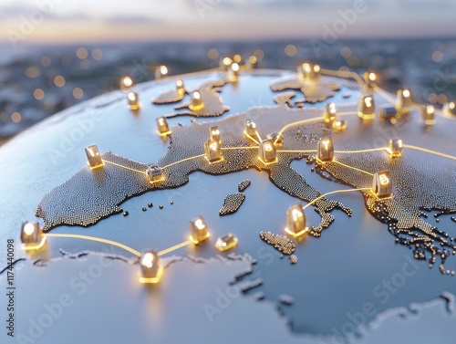 cargo management transportation coordination Digital globe with glowing connections across Europe.