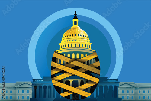 An illustration depicting the conflict between Bitcoin and government monetary policy, with Bitcoin represented as a symbol of freedom and government control as a restrictive force.
