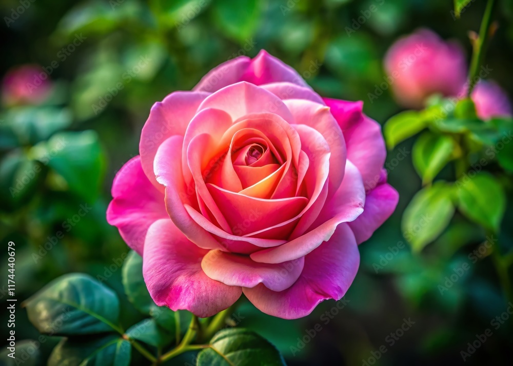 Aerial View Closeup Blooming Pink Rose Blurred Garden Background Stock Photo Aerial View Closeup Blooming Pink Rose Blurred Garden Background Stock Photo
