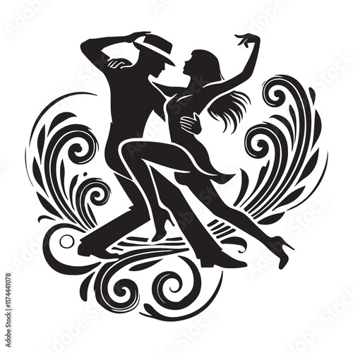 Kizomba Silhouette Vector Illustration, Solid White Background.