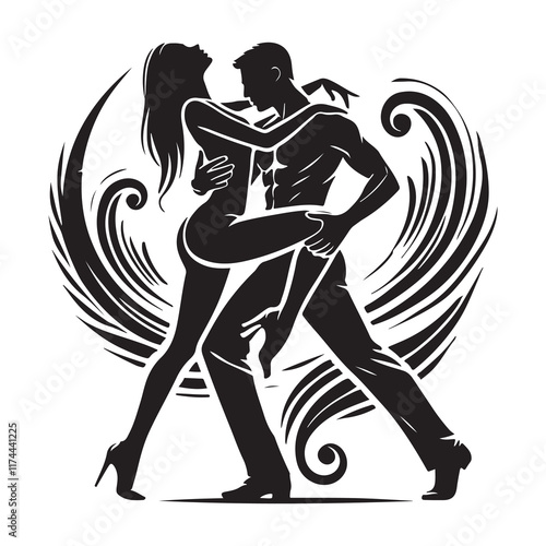 Kizomba Silhouette Vector Illustration, Solid White Background.
