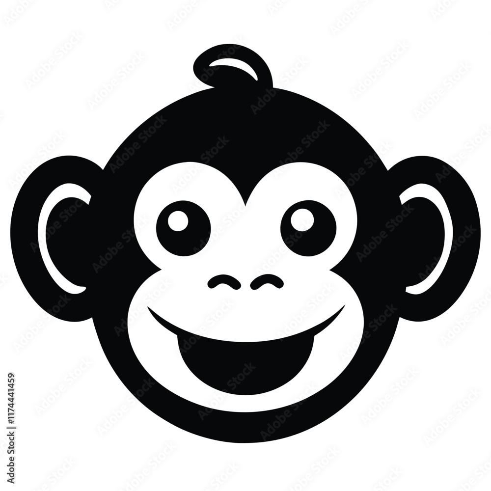 A simple monkey face with minimal details, round ears, and a smile, vector style. A simple monkey face with minimal details, round ears, and a smile, vector style.