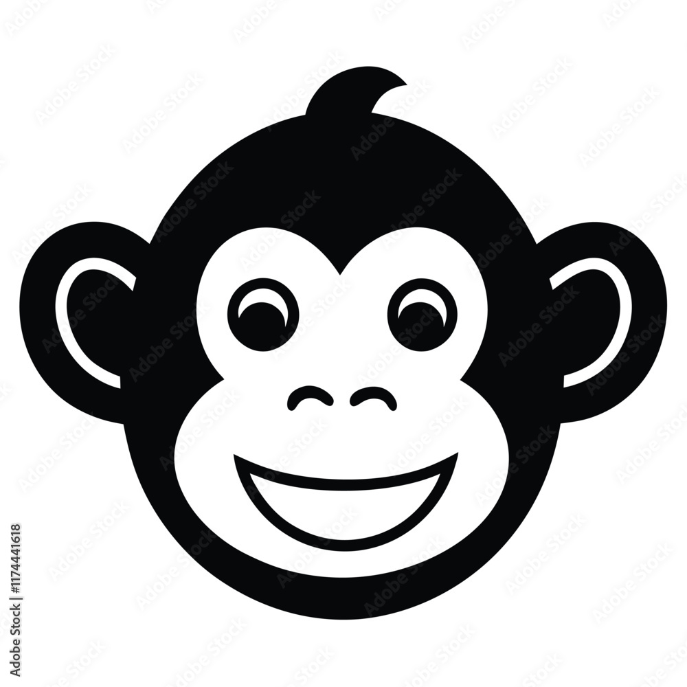 A simple monkey face with minimal details, round ears, and a smile, vector style. A simple monkey face with minimal details, round ears, and a smile, vector style.