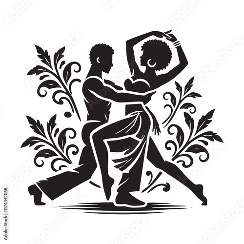 Kizomba Silhouette Vector Illustration, Solid White Background.