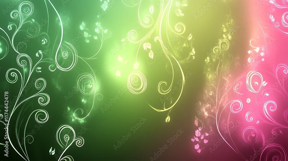 Abstract Floral Design Green Pink Swirls Background Abstract Floral Design Green Pink Swirls Background