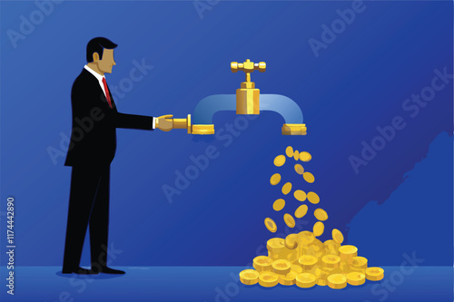 An infographic depicting the process of generating cash flow and turning a business profit, emphasizing key elements like revenue, expenses, and net income.