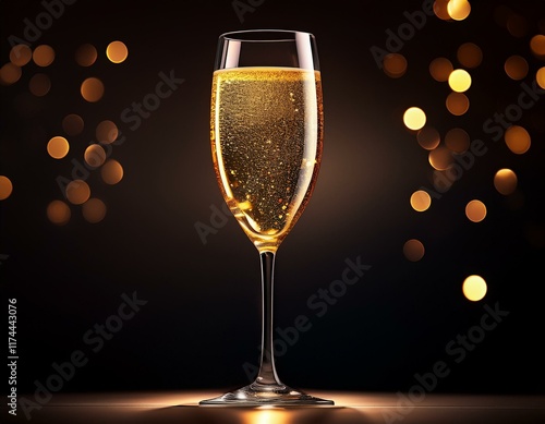 Champagne glass with bubbles.