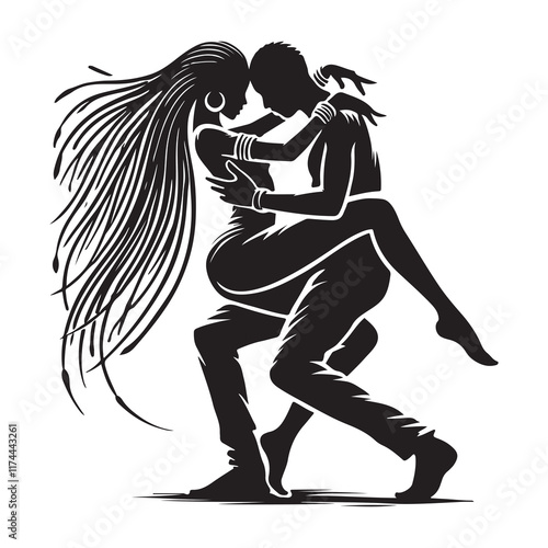 Kizomba Silhouette Vector Illustration, Solid White Background.