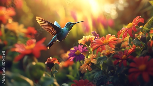 Hummingbird in a Sunlit Garden: A Moment of Serenity