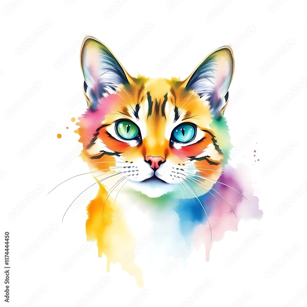 Obraz premium Vibrant Watercolor Cat Illustration with Striking Blue Eyes .