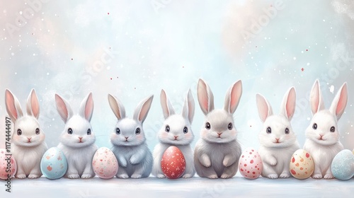  Easter pattern featuring bunnies, carrots, and festive eggs, arranged in a harmonious design with vibrant and playful colors