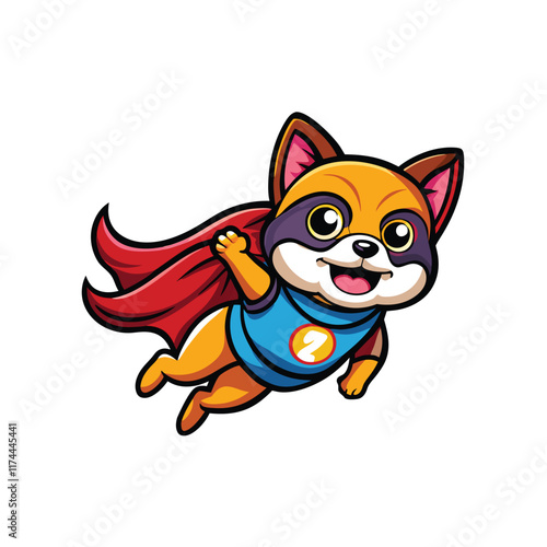 A cute cartoon dog wearing a superhero costume with a cape, mask, and a "C" symbol on its chest.