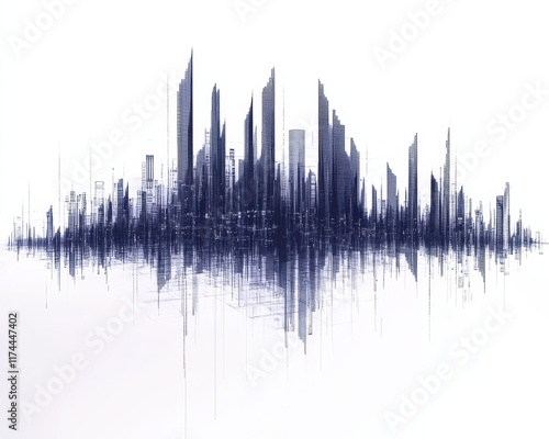 Abstract skyline with soundwave elements, representing urban energy and innovation. photo