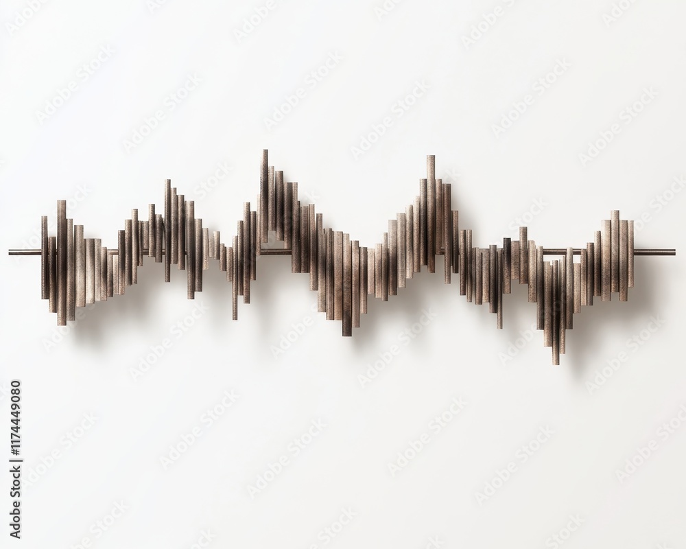 Abstract wooden sound wave art piece on a white background. Abstract wooden sound wave art piece on a white background.