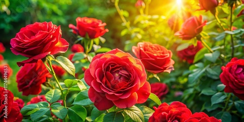 Wallpaper Mural Aerial View of Lush Red Rose Garden, Drone Photography, Blooming Flowers, Nature Background, Spring Torontodigital.ca