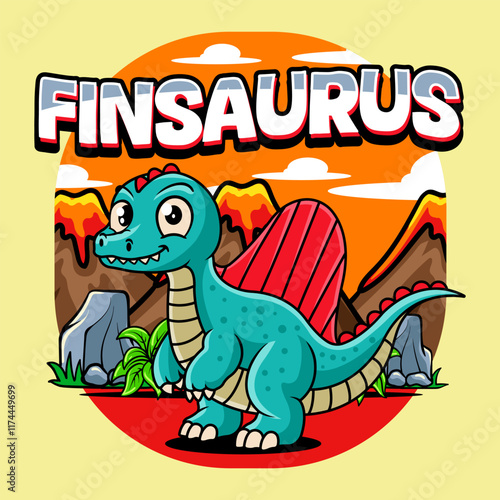 Cute Spinosaurus Character Mascot in Vector Cartoon Illustration