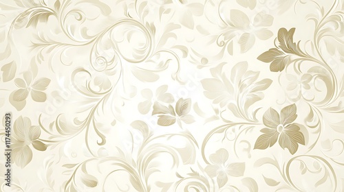 An intricate floral pattern designed in soft tones against a cream background