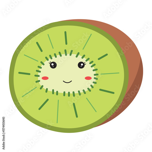Cute cartoon kiwi slice illustration. perfect for promoting healthy eating, children's products, or adding whimsy to designs.
