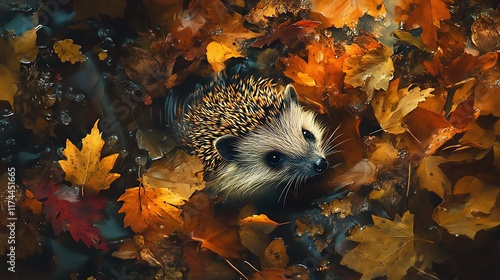 Autumnal Hedgehog Amidst Fallen Leaves