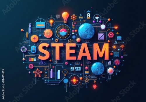 Creative representation of STEAM concepts with vibrant illustrations and icons
