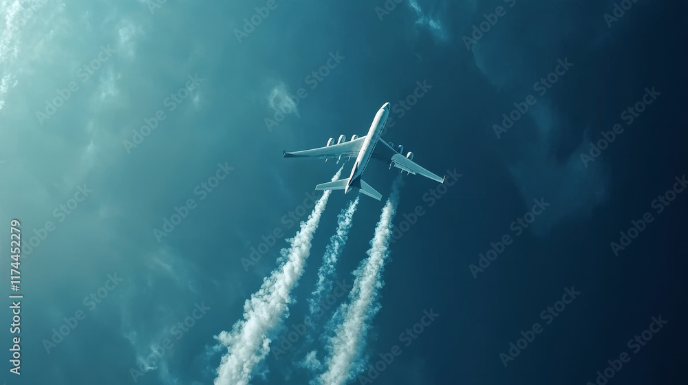 Naklejka premium Air speed plane smoke trail with cloud vector line. 3d white vapor airplane flight condensation fog. Realistic jet vapour track with steam. Gas explosion trace motion in space. Smoky aviation flow