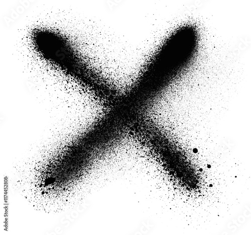 Large X-Shaped Spray Paint Mark with Diffused Borders.