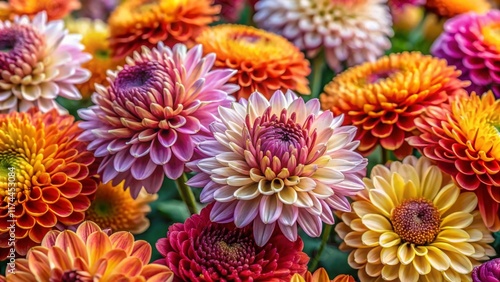 Aerial View of Vibrant Chrysanthemum Blooms: Close-Up of Delicate Petals and Rich Colors