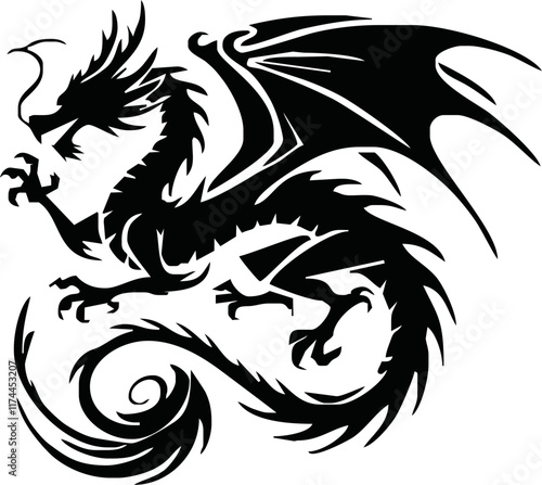 Wallpaper Mural Black dragon icon. Black silhouette icon. Asian style tattoo template isolated on white background Torontodigital.ca