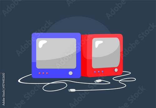 vector tube television illustration on blue background