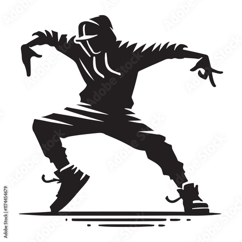 Krumping Silhouette Vector Illustration, Solid White Background.