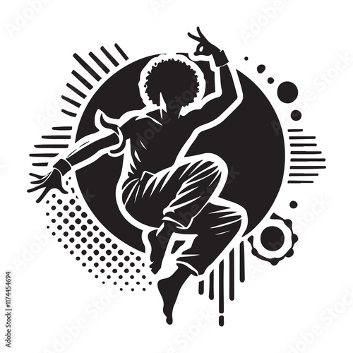 Krumping Silhouette Vector Illustration, Solid White Background.