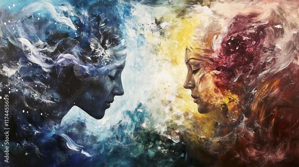 Fototapeta premium Dual Souls: A Surreal Abstract Painting of Opposing Forces