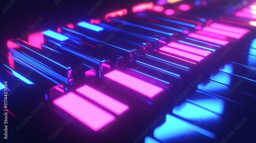 Obraz premium Abstract Neon Lights Glowing Rectangular Blocks Pattern