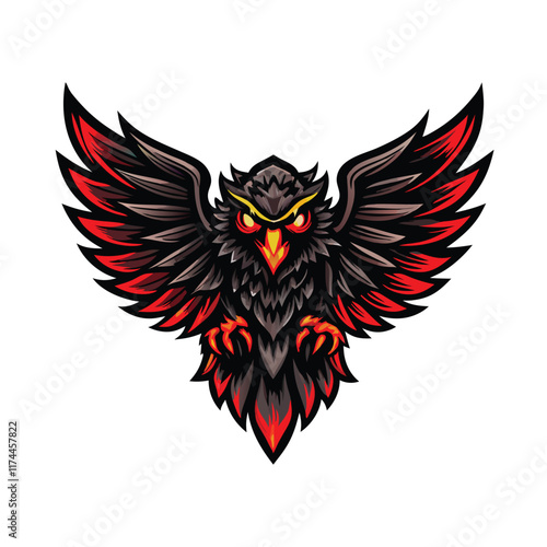 Design a futuristic vector logo of a robotic eagle with an integrated circuit board as its chest.