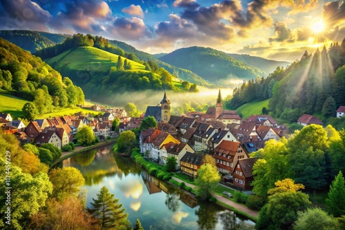 Allmersbach im Tal: Double Exposure of Nature and Village Architecture