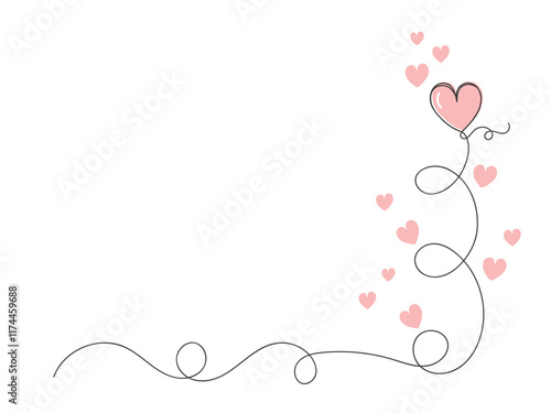 Wallpaper Mural Hearts continuous one line art corner frame drawing,  heart love couple outline artistic isolated. Torontodigital.ca
