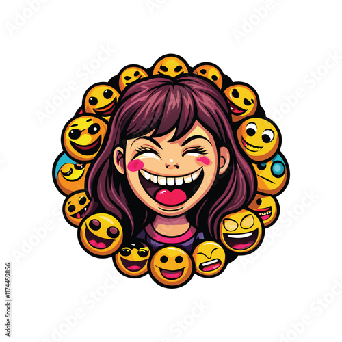 A young girl with bright, mischievous eyes and a wide, toothy grin, her face radiating genuine joy and playful energy.