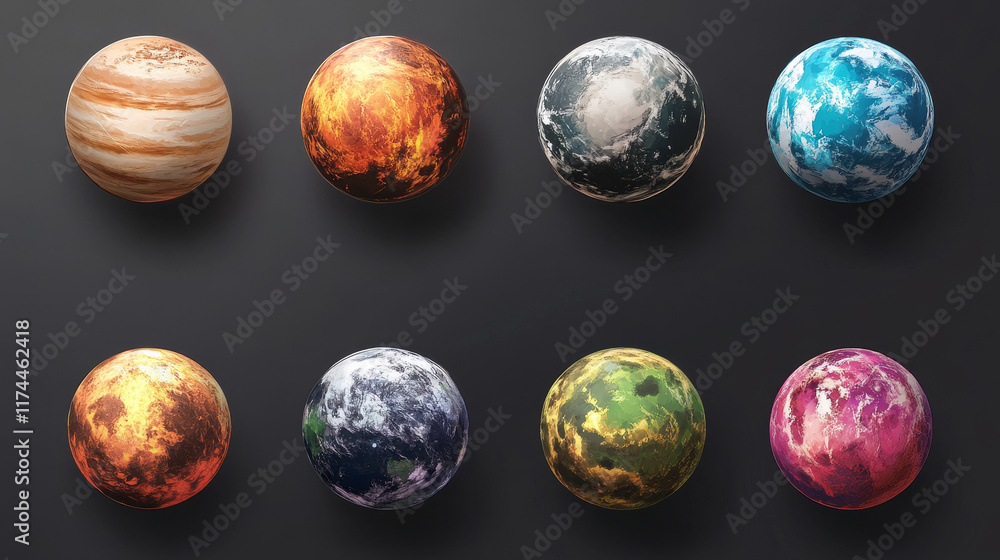 Fantastic planets, cartoon galaxy ui game asteroids set. Cosmic world, alien space design elements. Earth, satellite with rings, frozen ice, craters and technology comets surface. Vector illustration Fantastic planets, cartoon galaxy ui game asteroids set. Cosmic world, alien space design elements. Earth, satellite with rings, frozen ice, craters and technology comets surface. Vector illustration