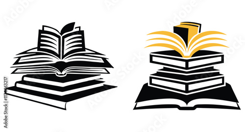 Open Books and Stack of Knowledge Logo Set