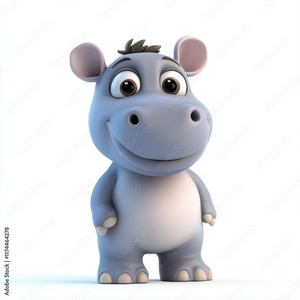 Naklejka premium Cute cartoon hippo character with friendly smile and big eyes, perfect for children illustrations or animations