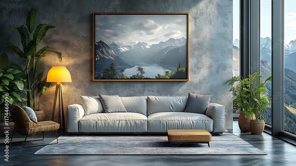 Elegant Contemporary Living Room With Abstract Art And Comfortable Neutral Furniture Photo Elegant Contemporary Living Room With Abstract Art And Comfortable Neutral Furniture Photo