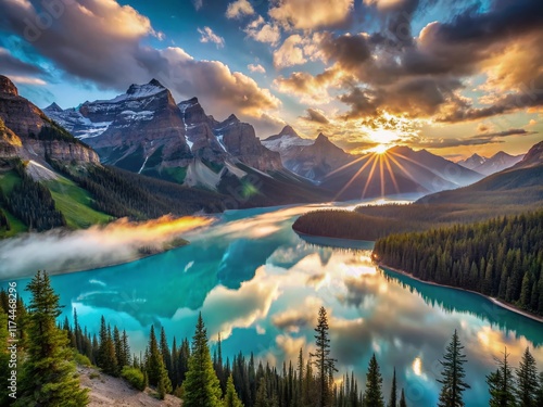 Banff National Park Peyto Lake Sunrise, Breathtaking Canadian Rocky Mountain Scenery