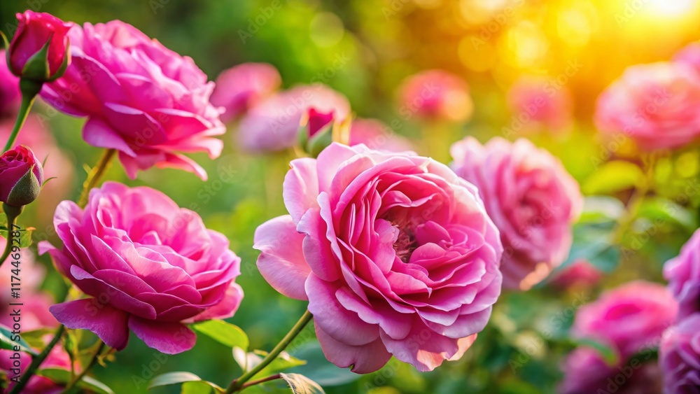Beautiful Pink Roses Blooming in a Lush Garden - Candid Photography Beautiful Pink Roses Blooming in a Lush Garden - Candid Photography