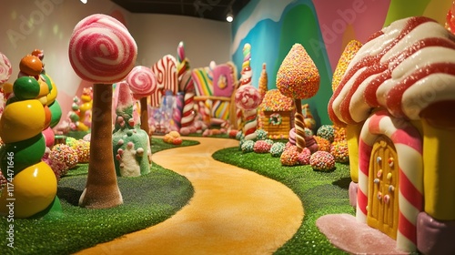 A whimsical Candyland Village: sugary delights and vibrant colors in a captivating display. photo