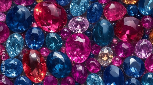 A vibrant assortment of colorful gemstones, showcasing a variety of shapes and hues that create a dazzling visual display.