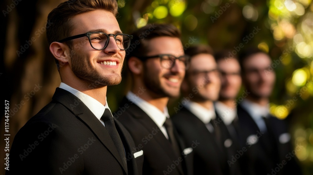 Portrait of Confident Businessmen in Suits and Glasses, Outdoors Portrait of Confident Businessmen in Suits and Glasses, Outdoors