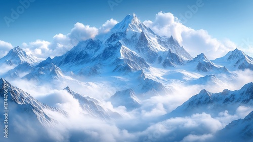 Wallpaper Mural Stunning Digital Painting: Majestic Snow-Capped Mountains Rising Above Serene Cloudscapes. AI Generated Torontodigital.ca